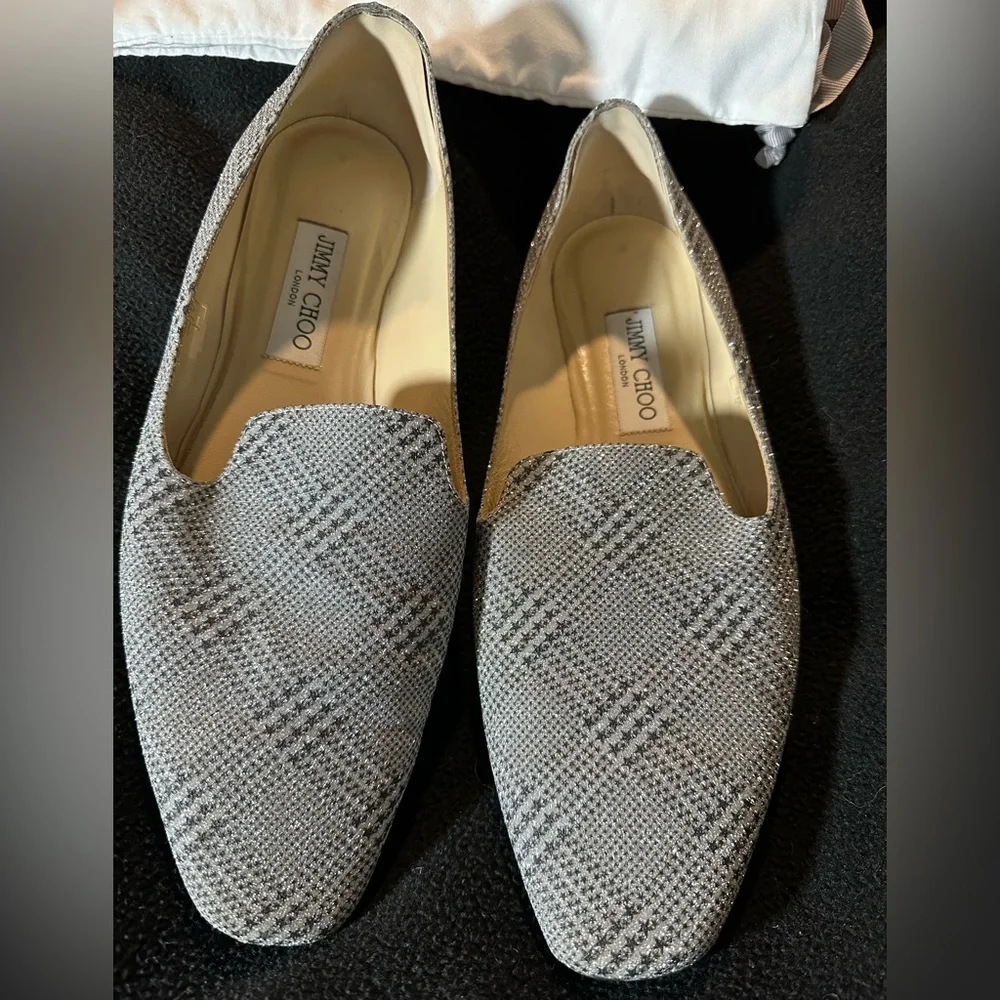 Jimmy Choo Prince of Stars Silver Glitter Loafers Size 10.5